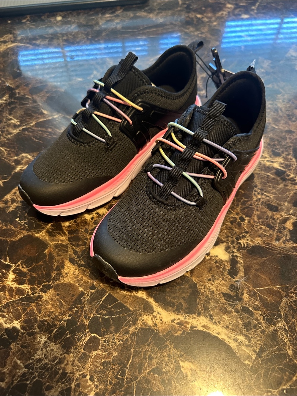 Athletic Works Black Sneakers with Pink and Pastel Accents